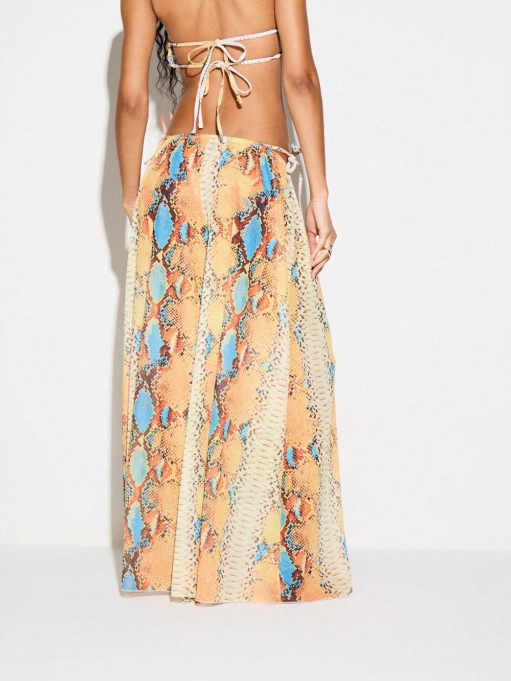 Multicolor Boho Women's Snake Print Wide Leg Palazzo Pants High Rise Trousers - Picture 3 of 6